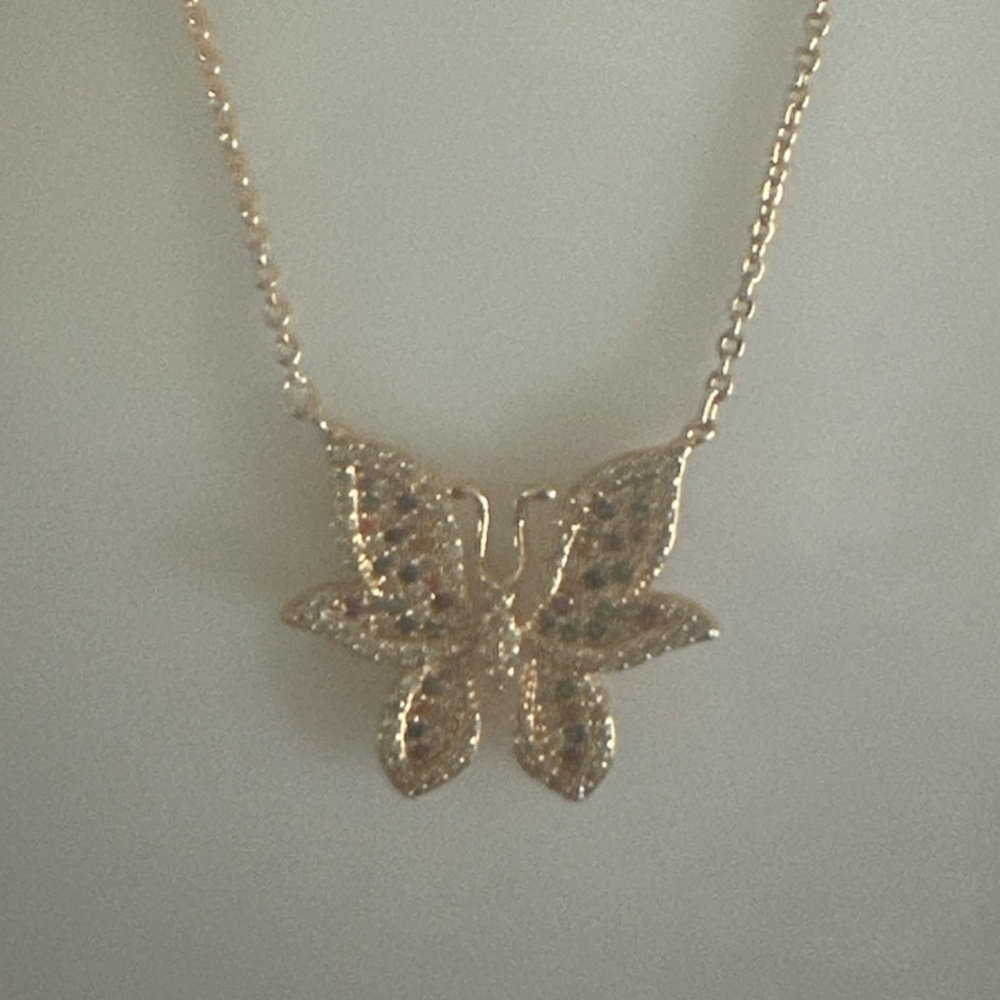 Pretty Bird Gold Plated Rose Gold Multicolor Butterfly Pendant Necklace NEW
